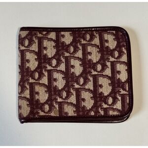 DIOR Trotter Monogram Burgundy & Beige Canvas & Leather Bifold Wallet